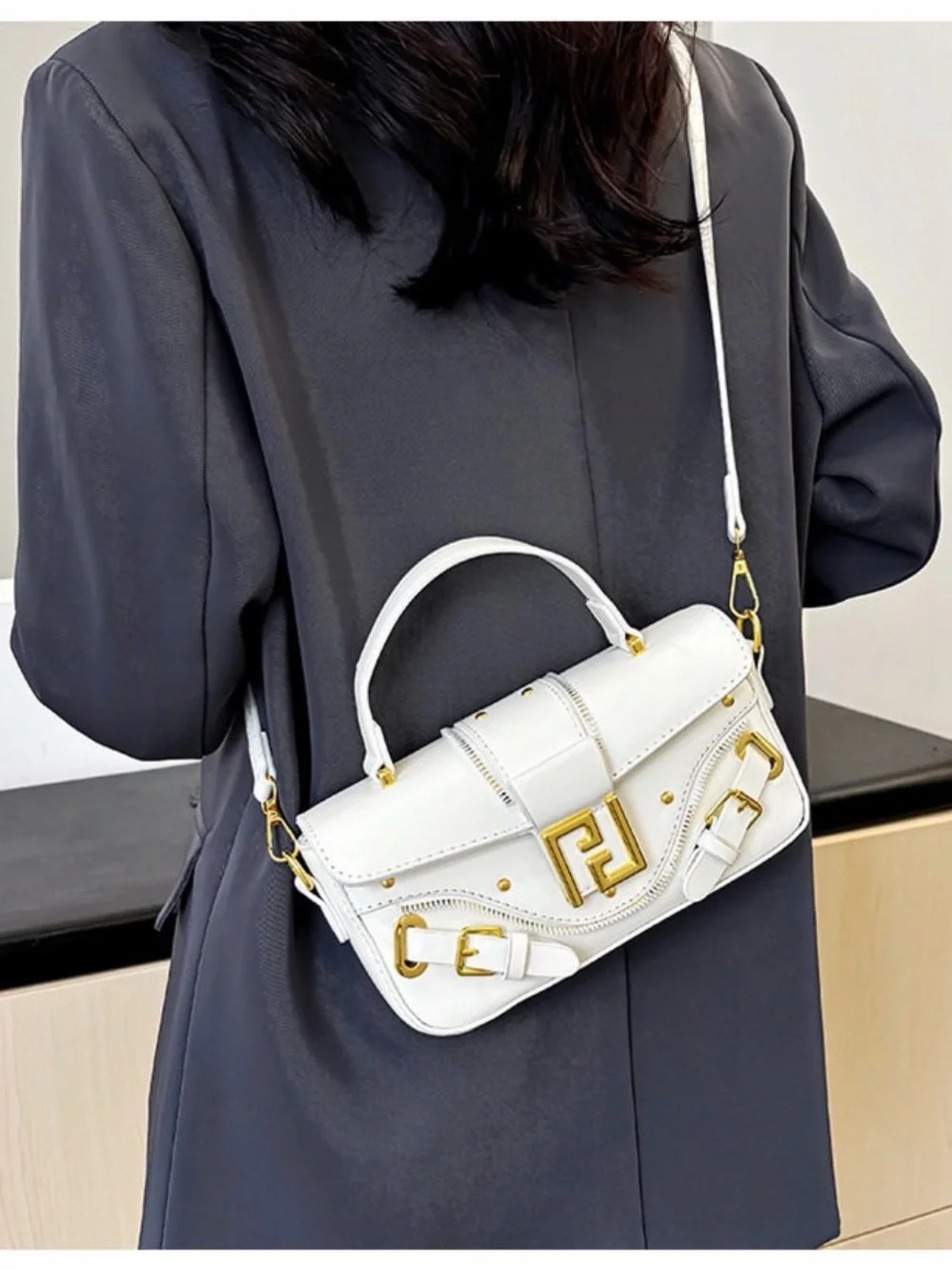 A Classy Chic Boutique White Top-Handle Satchel with Gold Hardware